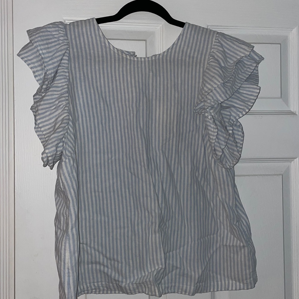 NWT - A New Day Ruffle Tank - Light Blue and White - Sz L